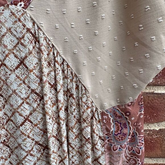 GIMMIKS BUCKLE boho top beige pink contrast women's medium NEW - Picture 5 of 10